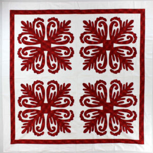 Red & White Hawaiian design QUILT TOP – All Hand Applique work ! – Very Nice