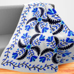 Blue & White Hand Applique Princess Feather Tulips QUILT TOP - Nice vine borders