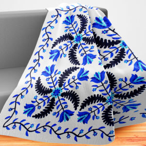 Blue & White Hand Applique Princess Feather Tulips QUILT TOP – Nice vine borders