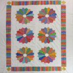 Multi Color Dresden Plate Quilt Top - Bold design, Twin size, Hand Applique
