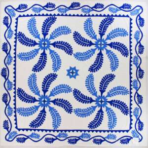 Blue & White Hand Applique Princess Feather QUILT TOP – Incredible vine border