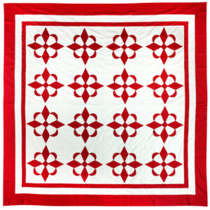 Hand Applique Red and White Compass styled QUILT TOP