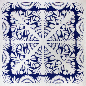 Royal Blue & White – Hawaiian Design QUILT TOP – All Hand Applique! – Queen
