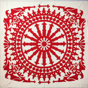 Red & White Ships Wheel w/ Eagles Hand Applique QUILT TOP – Incredible border