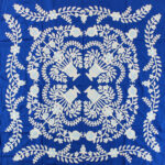 Blue & White Floral Baskets Hand Applique WALL QUILT TOP Incredible sm. details