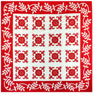 Red & White Hand Applique Sand Dollar QUILT TOP – Incredible vine border finish