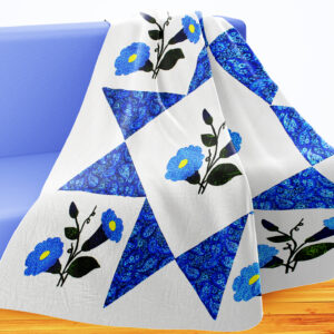 Large Hand Applique Morning Glory Star design QUILT TOP – Queen size masterpiece