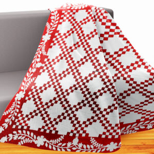 Hand Applique Hawaiian design QUILT TOP – Impeccable Quality Red & White