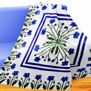 Hand Applique Blue Poppy Field Medallion QUILT TOP – Poppy Borders – Queen