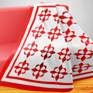 Hand Applique Red and White Compass styled QUILT TOP