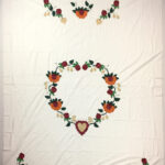 Soft colors - Floral Heart Hand Applique - QUILT TOP Large size, fine work