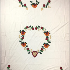 Soft colors – Floral Heart Hand Applique – QUILT TOP Large size, fine work