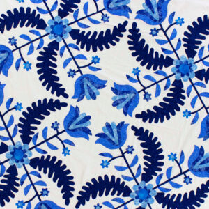 Blue & White Hand Applique Princess Feather Tulips QUILT TOP – Nice vine borders