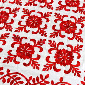 Red & White Hand Applique Sand Dollar QUILT TOP – Incredible vine border finish