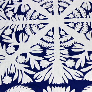 Royal Blue & White – Hawaiian Design QUILT TOP – All Hand Applique! – Queen