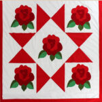 Large Hand Applique Red Rose, Star design QUILT TOP - Queen size masterpiece