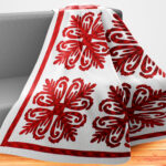 Red & White Hawaiian design QUILT TOP - All Hand Applique work ! - Very Nice