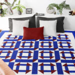 Traditional Red, Blue & White Patchwork Churn Dash FINISHED QUILT - Masculine