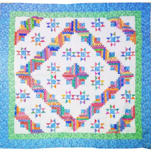 Patchwork Log Cabin Star with Ohio Stars FINISHED QUILT Scrap quilt Queen Size