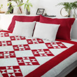 Unique Red & White Ohio Star FINISHED QUILT - Great Quilting and Graphic look