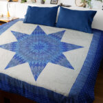 Blue and White Lone Star patchwork FINISHED QUILT - Queen size - Fine Quilting